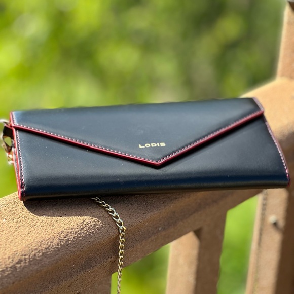 Lodis Handbags - Lodis Black leather wallet with red inside, with 24” purse strap, like 🆕